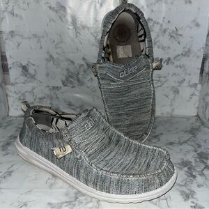 Hey Dude Men's Size 9 Wally Sox Gray White Lace Up Loafers Lightweight